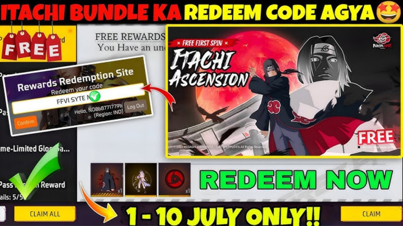 Free Fire Itachi Bundle Redeem Code